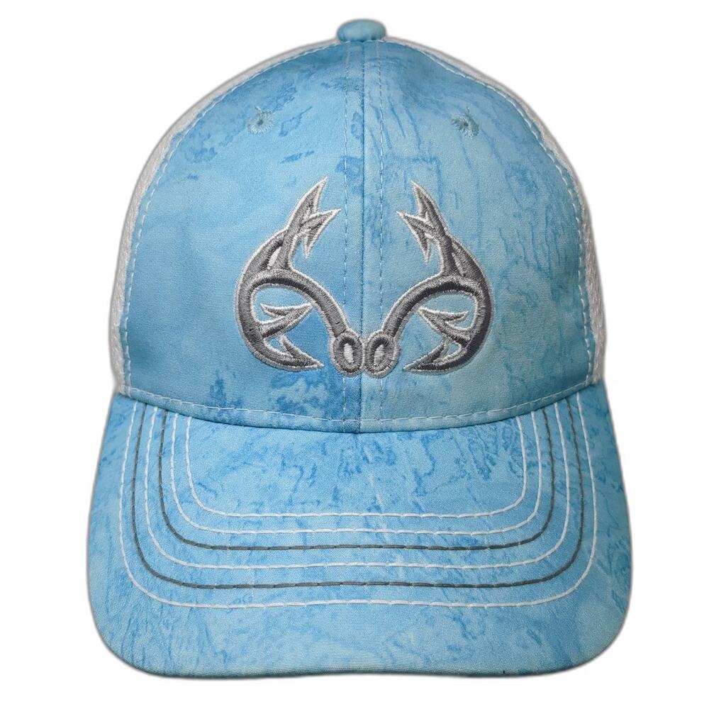 Realtree Fishing Trucker Hat Blue One Size Hook Logo Mesh Back Snapback Cap